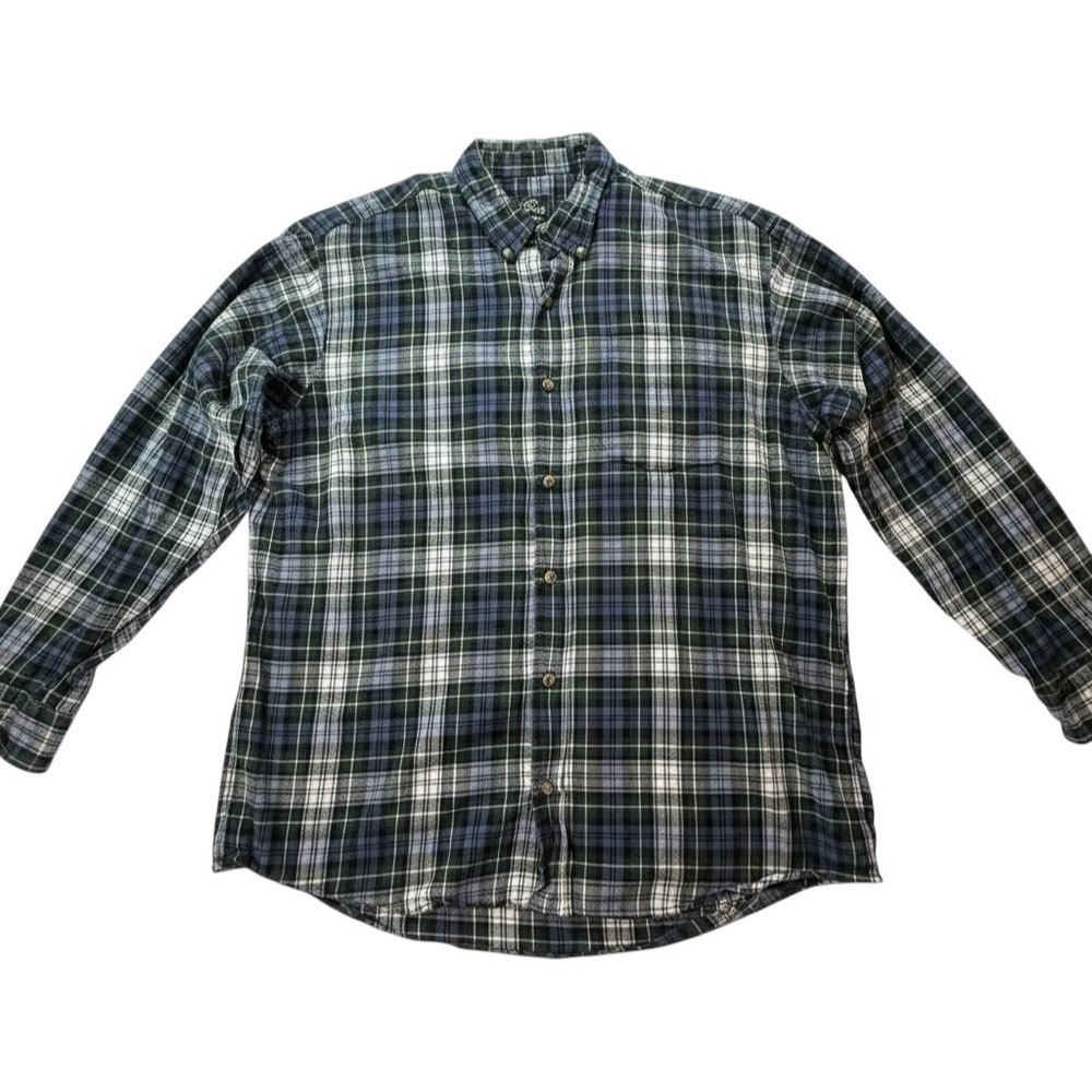 RedHead Flannel Shirt Mens XL Plaid Green Blue 100% Cotton Button Down